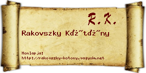 Rakovszky Kötöny névjegykártya